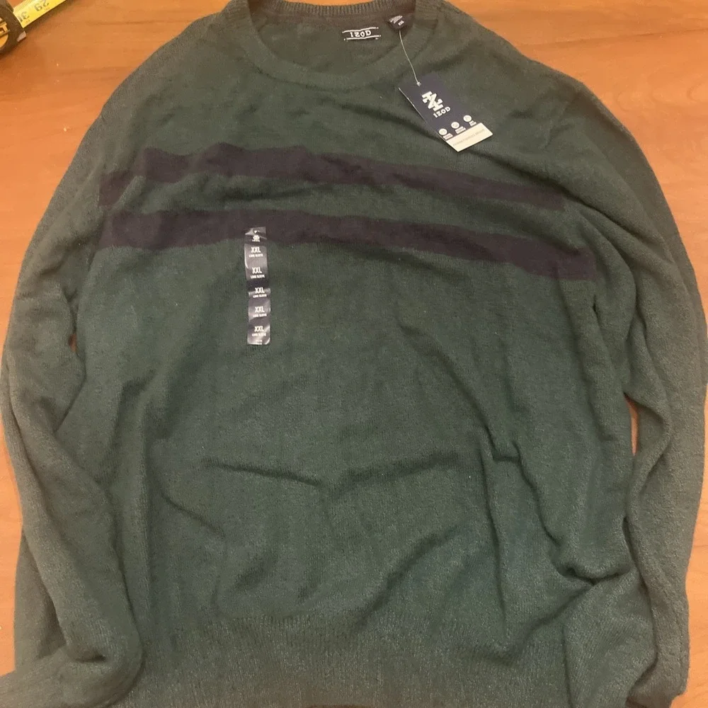 Izod Men's Rainforest Green Stripe Sweater Size XXL Cotton And Polyester Blend